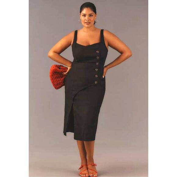 Anthropologie Dresses & Skirts - NWT Anthropologie Sleeveless Square-Neck Linen Button Wrap Midi Dress $178 3X